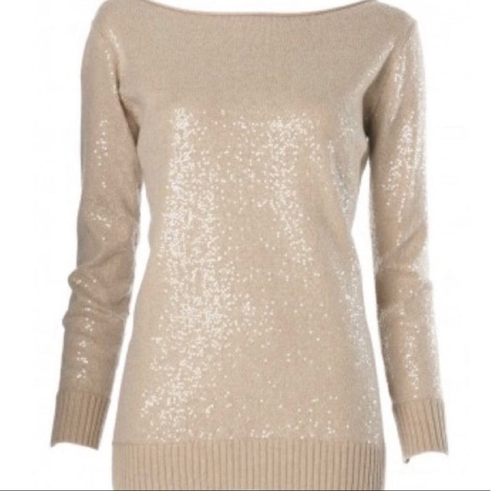 Alice + Olivia Tan Sequin Sweater Size Medium